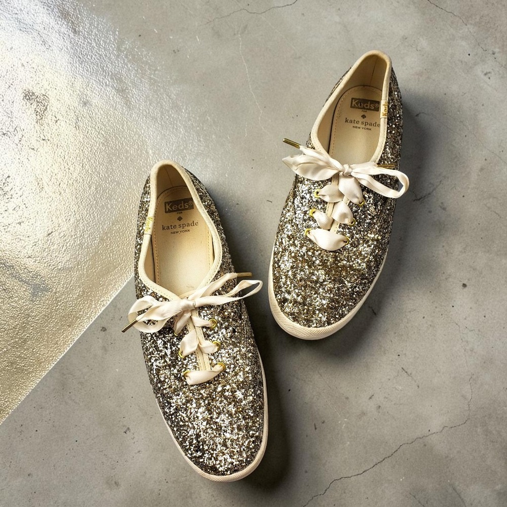 Keds x Kate Spade New‎ York Gold Glitter Champion Sneakers WF57125 Womens 9